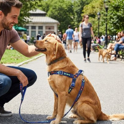 harnais chien bleu libere le cou du chien