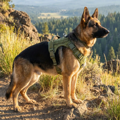 harnais-chien-vert-armee-tissu-rembourre