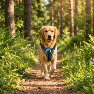 harnais chien vert simplifie les balades quotidiennes